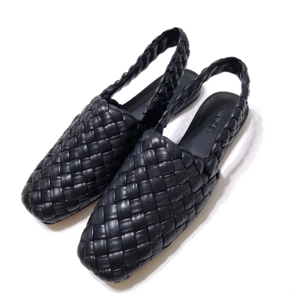 NWOB Vince Cadot Woven Leather Slingback Flat Mules‎ in Black Size 6 $325